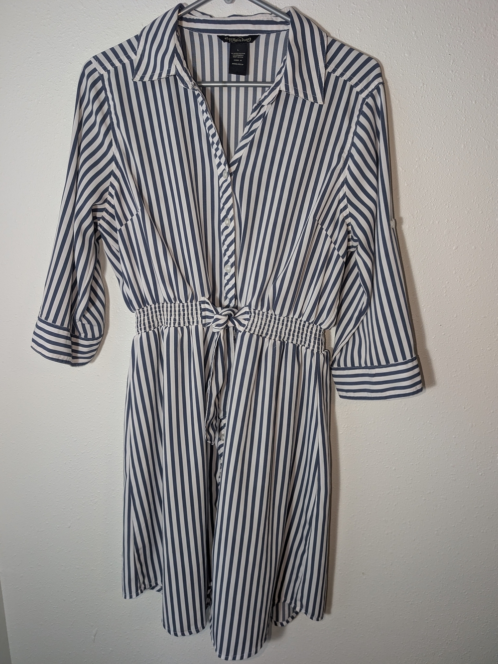Millennium Navy and White Striped Midi Shirt Dress